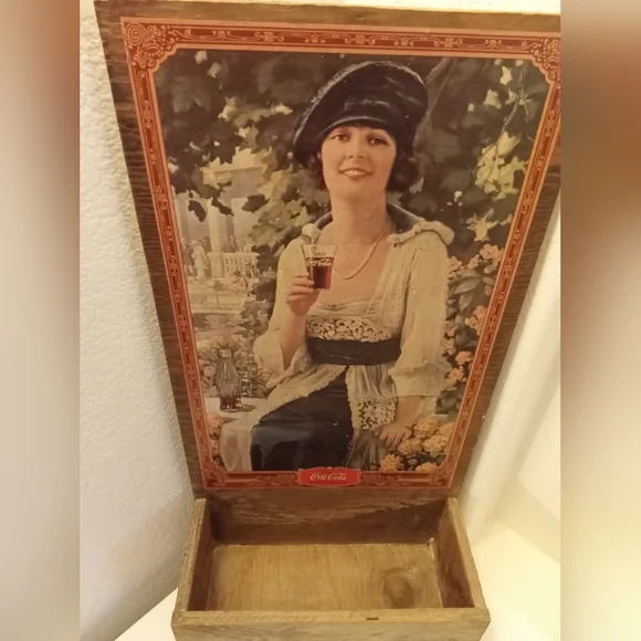 Coca-Cola Wooden Box with Classic Lady Artwork